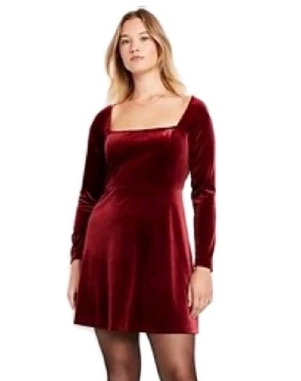 Old Navy Velvet Burgundy Square Neck Long Sleeve Dress Size M Medium NWT